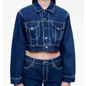 Re/Done Dark Blue Cropped Denim Jacket